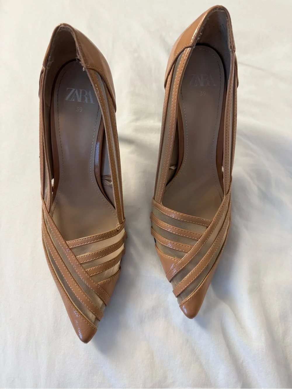 ZARA Brown Strappy Pointed-Toe Leather Pumps